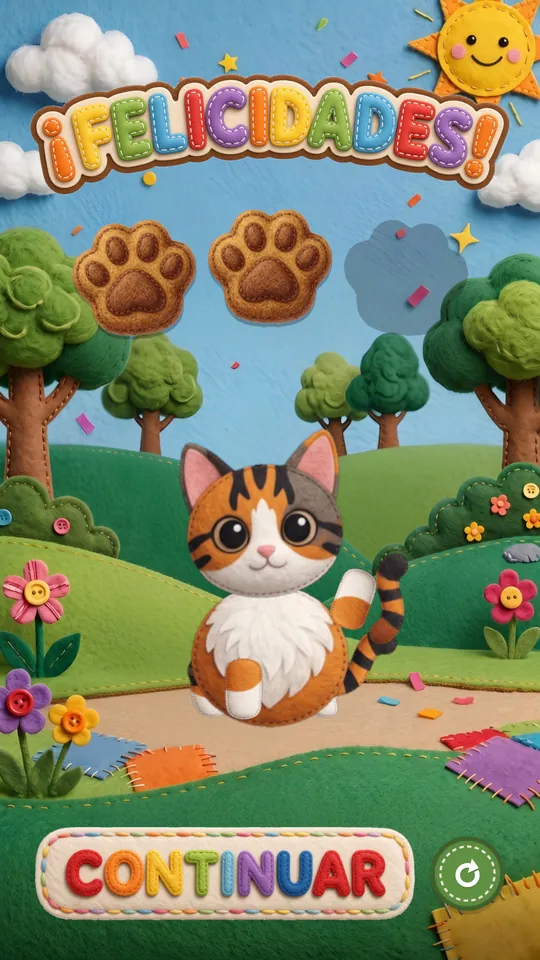 Pantalla de felicitaciones con las patitas ganadas